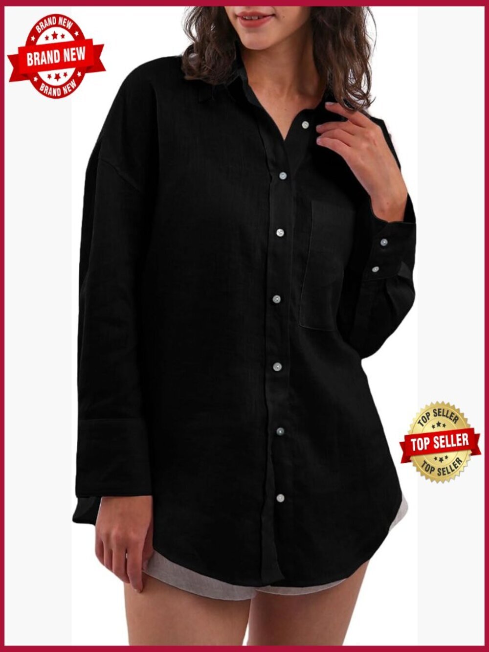 100% Linen Long Sleeve Button Down Shirt with Pockets